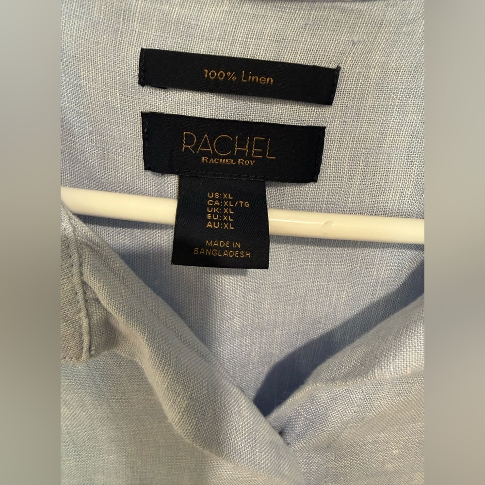 RACHEL Rachel Roy Sky Blue Linen Shirt - Picture 4 of 7